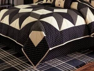NEW CARRINGTON Queen Black Star Pleated Bed Skirt Park Designs Country Primitive